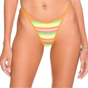 L*SPACE Tommy Rainbow Stripe String Bikini Bottom Cheeky Orange Size Medium New